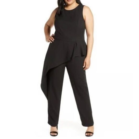 ELOQUII Sleeveless Jumpsuit with Asymmetrical Peplum in Black - Size 14 - Picture 2 of 8